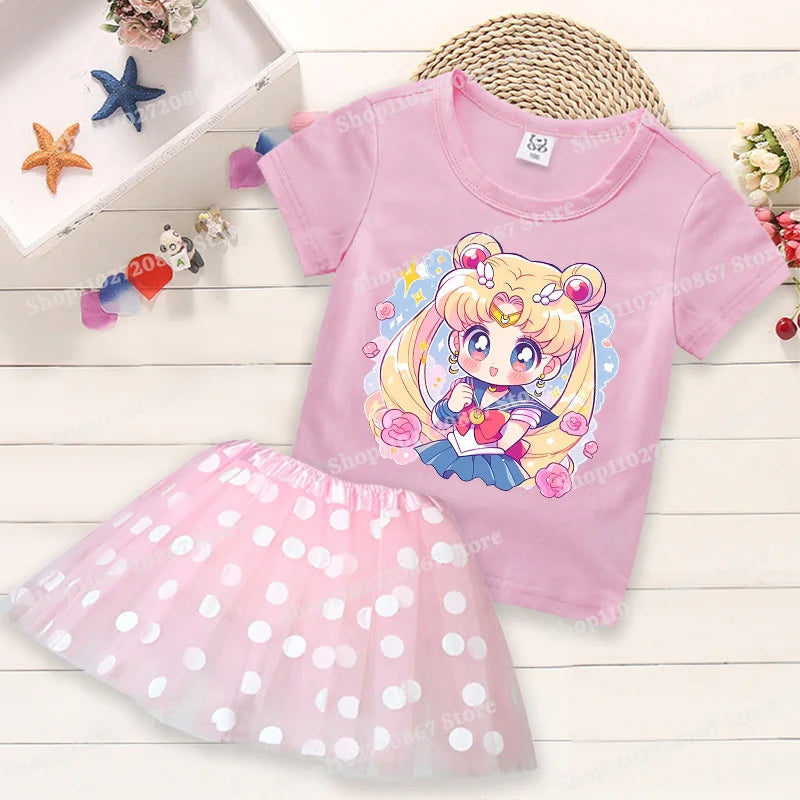 Summer Kids Girls Clothes Little Pony T-Shirt+Tutu Skirt 2pcs Clothing Sets