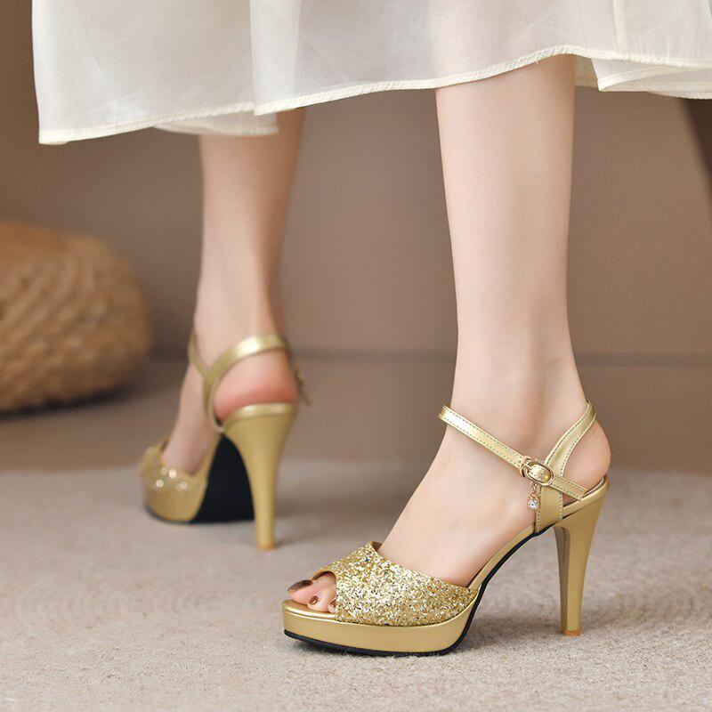 Gold Platform Sandals Women's Bling High Heel Shoes-Shoes-Bennys Beauty World