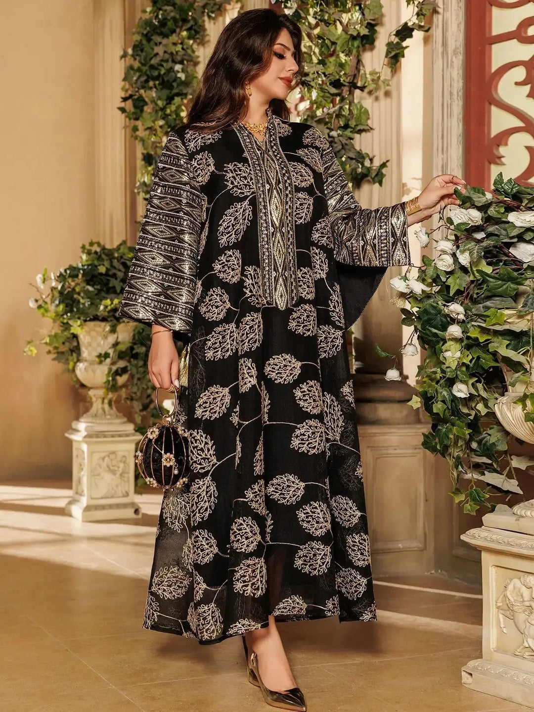 Elegant Black Embroidered Abaya for Muslim Women-Dress-Bennys Beauty World