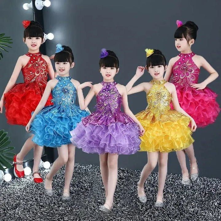 Girls Sequined Tutu Dance Dress – Princess Performance Costume for Kids - Bennys Beauty World