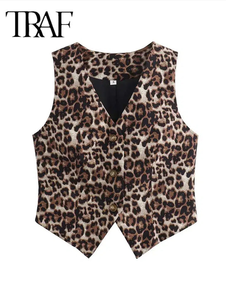 Fashion Leopard Summer V-Neck Vest Top-blouses-Bennys Beauty World