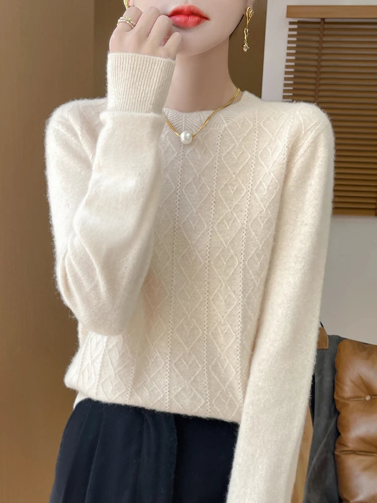 Women's Sweater O-neck 100% Merino Wool Knitwear Sweater
