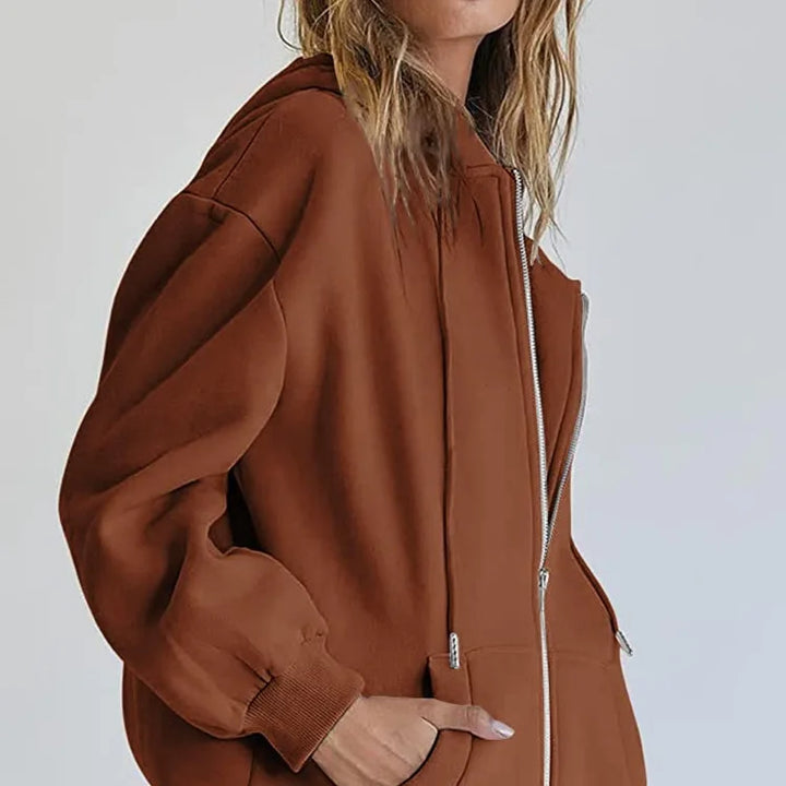 Fashion Gray Zip Up Sweatshirt Women Autumn Winter Jacket Clothes Hoodies Daily Pockets Long Sleeve Solid Versatile Lady Hoodies