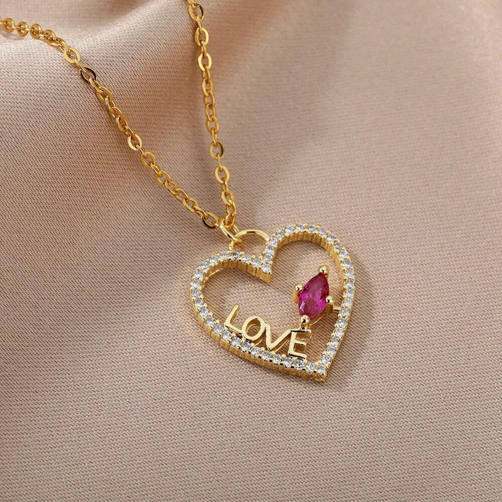 Hollow Out Peral Heart Necklace For Mother Kids Stainless Steel Chain Zircon Heart Pendant Necklace Elegant Mother&#39;s Day Jewelry-Arlik interiors