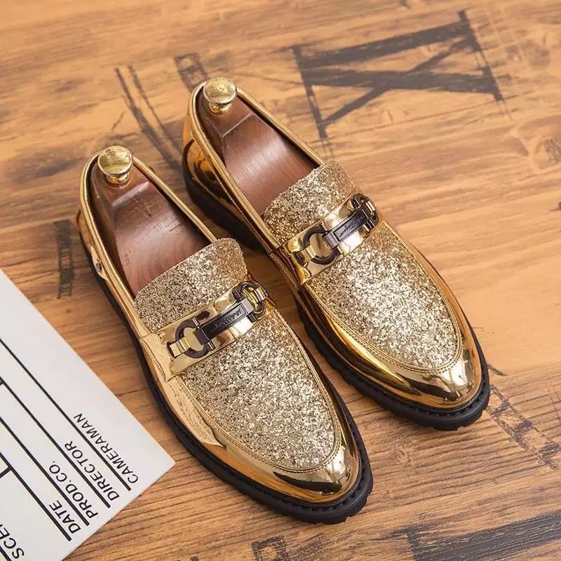 Gold Color Leather Shoes For Men-Shoe-Bennys Beauty World