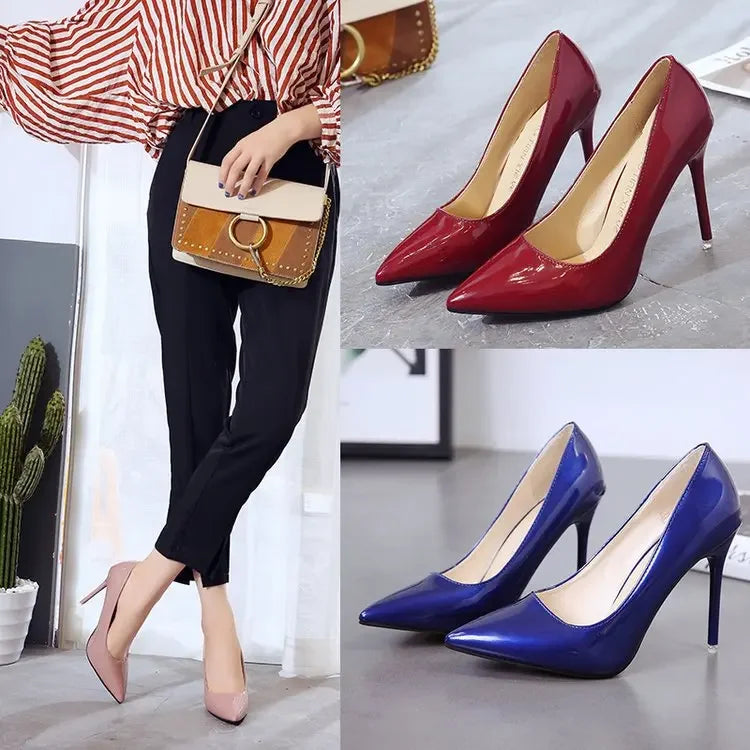 Women Shoes Pointed Toe Pumps Patent Leather Dress High Heels