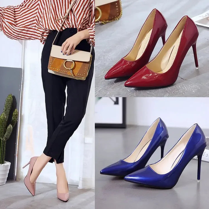 Women Shoes Pointed Toe Pumps Patent Leather Dress High Heels