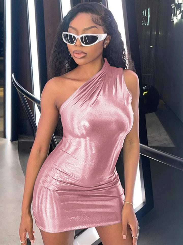 One-Shoulder Asymmetric Bodycon Mini Dress