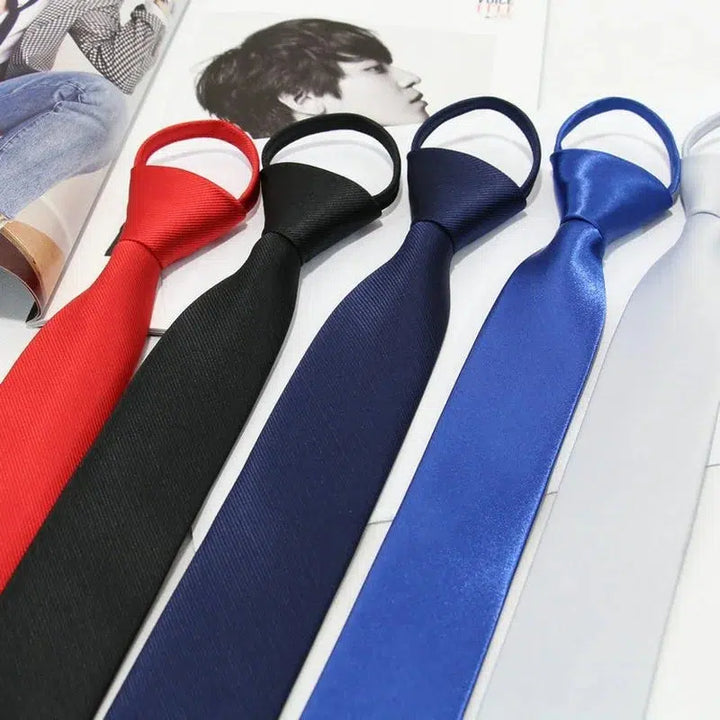 5cm Pre-tied Neck Tie Mens Skinny Zipper Ties Red Black Blue