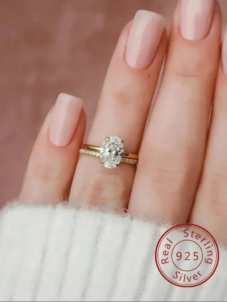 925 Sterling Silver Oval Zircon Stackable Ring for Women – CCGTC Certified Wedding & Engagement Fine Jewellery-Ring-Bennys Beauty World