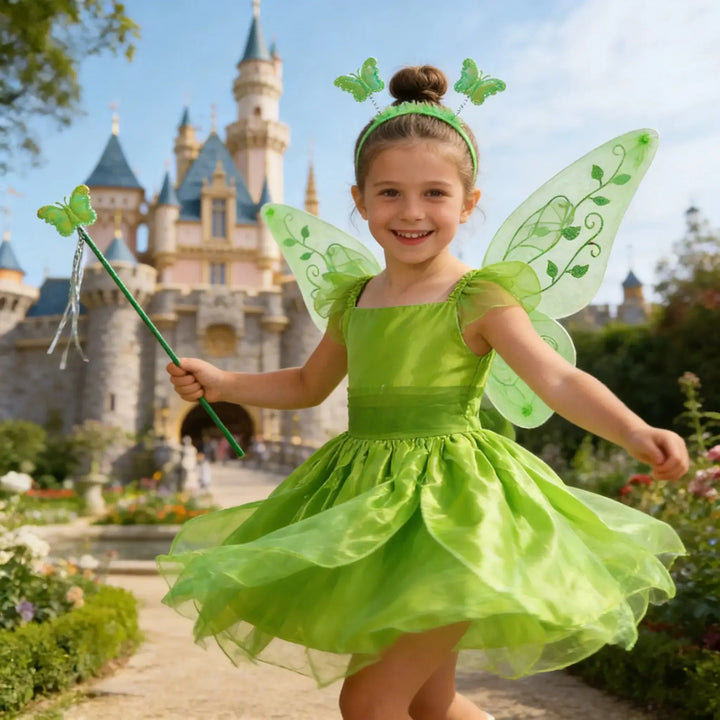 Girls Tinkerbell Fairy Dress – Halloween Costume with Accessories - Bennys Beauty World