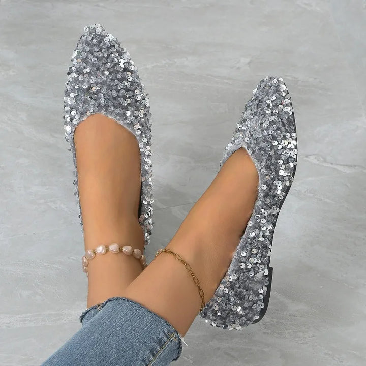 Women's Sequin Pointed Toe Slip-On Loafers