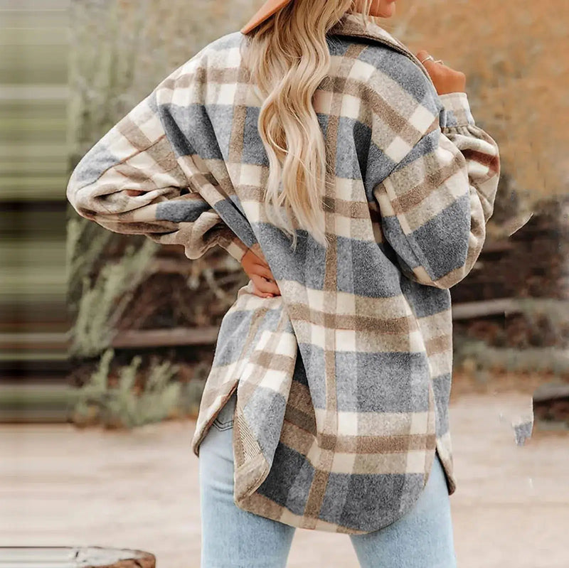 Women Plaid Jacket Long Sleeve Shirt