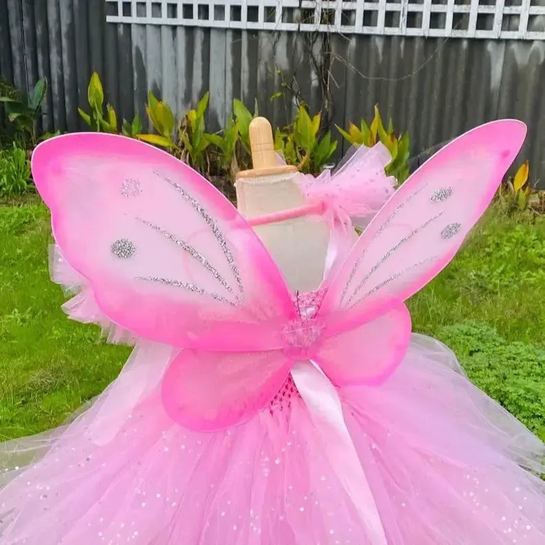 Girls Fairy Tutu Dress Set – Kids Fluffy Tulle Ball Gown with Wings, Wand &amp; Headband for Birthday, Halloween &amp; Party-Dresses-Bennys Beauty World