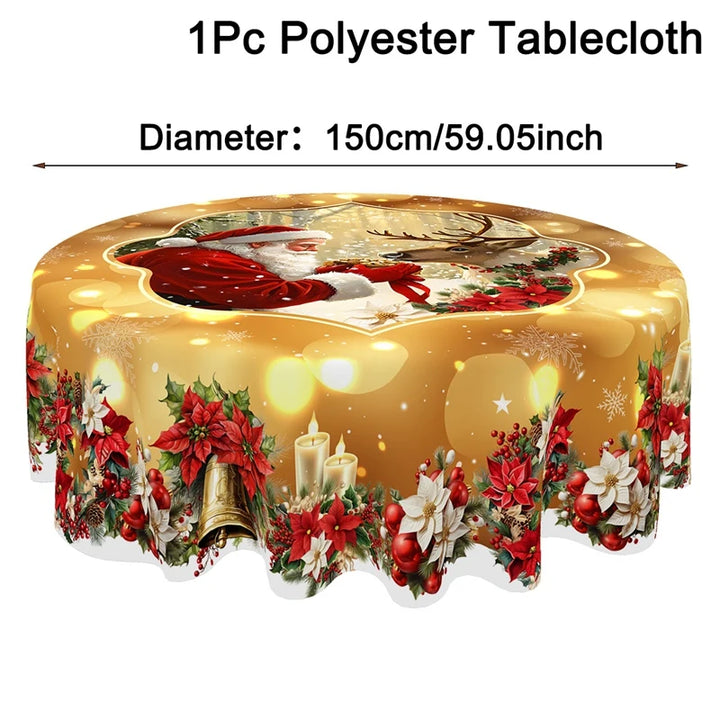 Golden Christmas Santa Claus Tablecloth Christmas