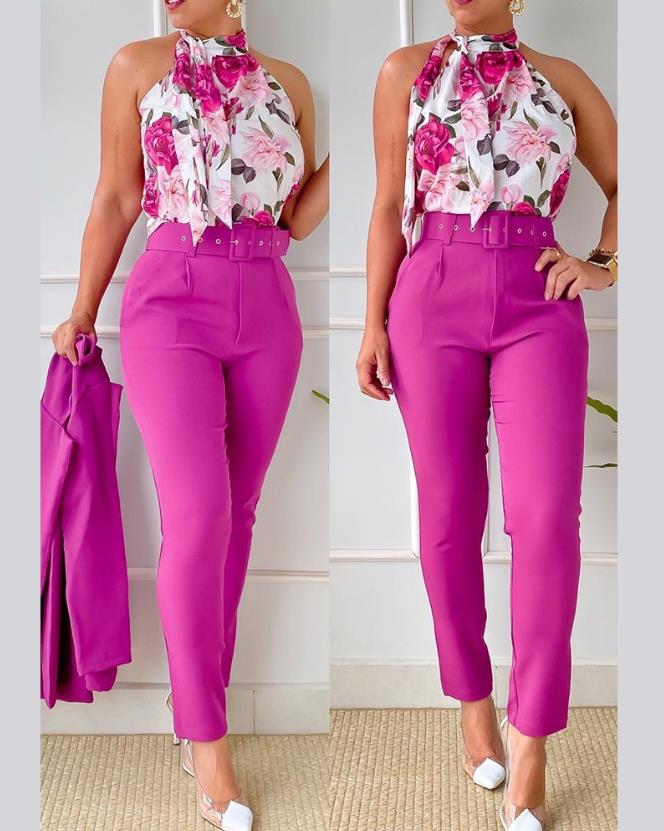 Spring and Summer Sleeveless Floral Print Pants Suit – Bennys Beauty World