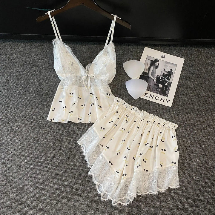 Summer Women Pajamas Lingerie Two Piece Lace Sleepwear