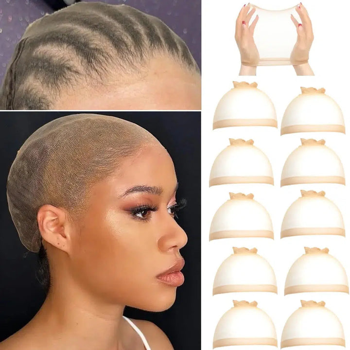 10Pcs Invisible Stocking Wig Cap for Lace Front Wig High-elastic Stretchy Breathable Nylon Wig Caps Ultra-thin Sheer Wig Cap-Bennys Beauty World