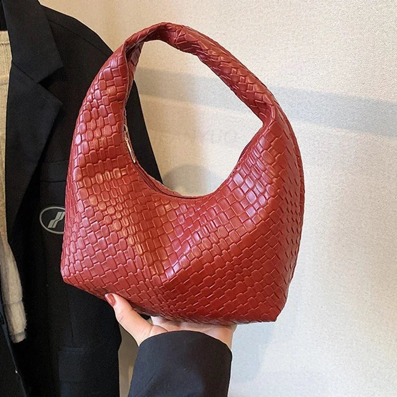 1 Pc Women Classic Fashion Woven Embossed Hobo Bags