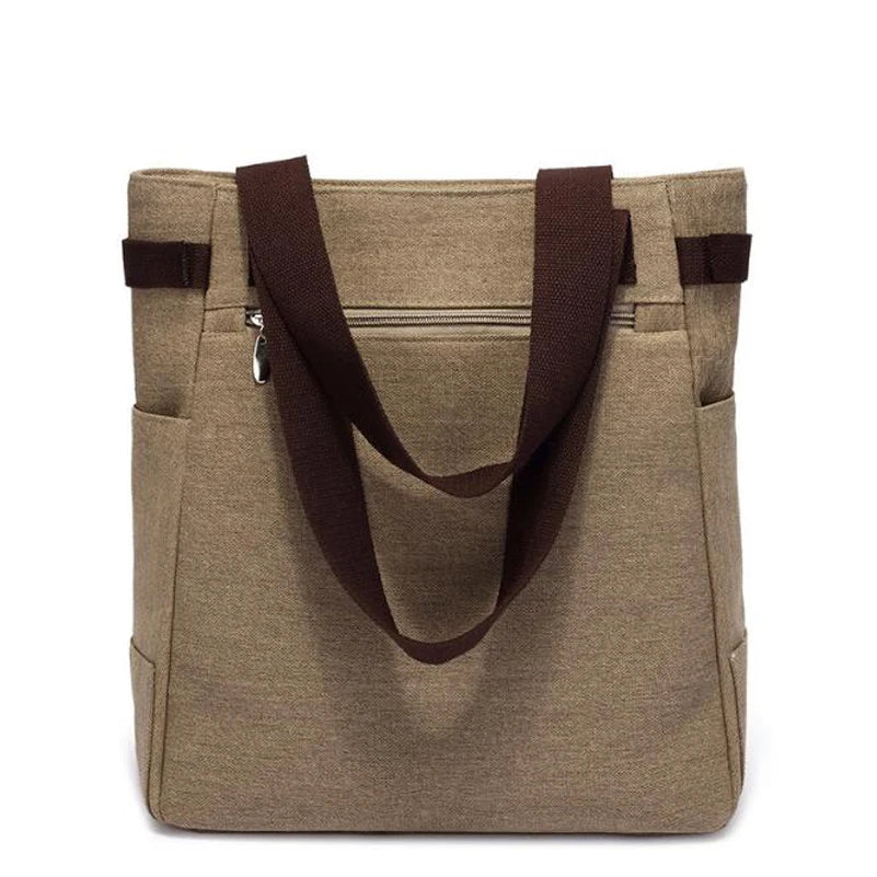 Large Capacity Vintage Shoulder Bag with Zipper