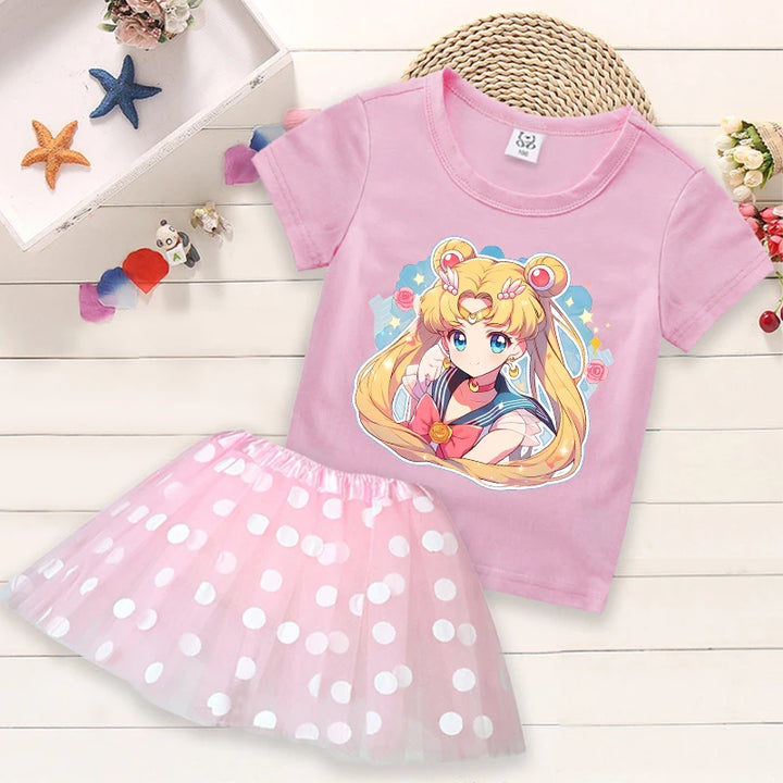 Summer Kids Girls Clothes Little Pony T-Shirt+Tutu Skirt 2pcs Clothing Sets