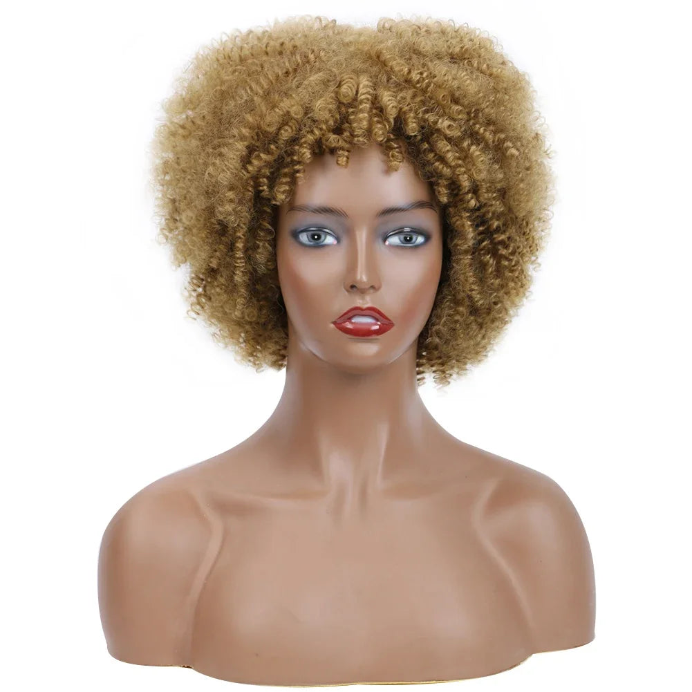 Afro Kinky Curly Wigs With Bangs Synthetic Wigs