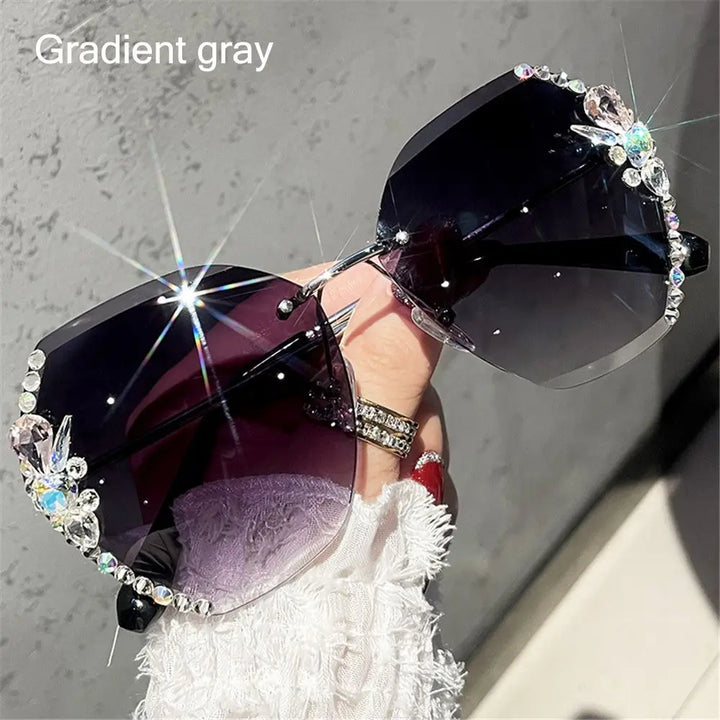 Rimless Rhinestone Sunglasses | UV400 Gradient Luxury Eyewear