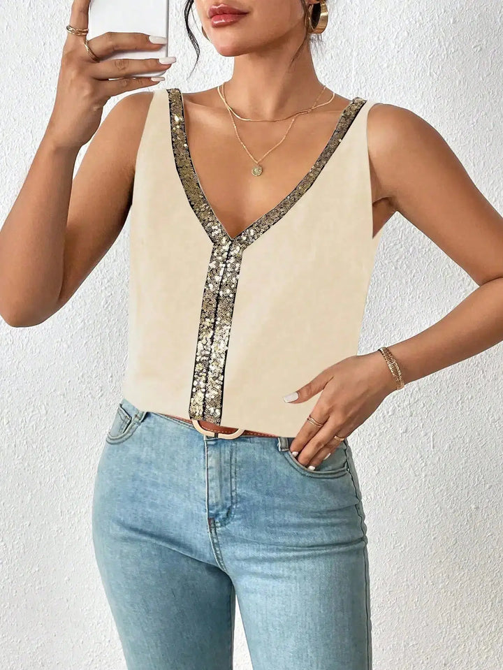 Women's Tank Top With Suspender V-neck Khaki Blouse