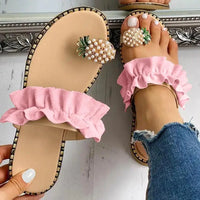 Women Slipper Pineapple Pearl Flat Toe Bohemian Summer Sandals-Shoes-Bennys Beauty World