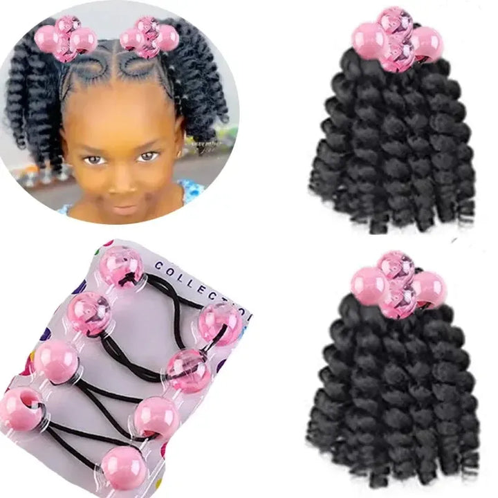 2-Pack Girls Braided Ponytail Hair Extensions with Elastic Ball Beads – Colourful Synthetic Hairpiece for Kids-Hair Accessories-Bennys Beauty World