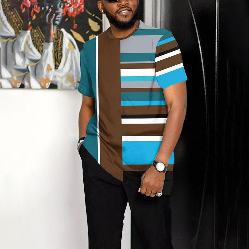 Men's Striped T-Shirt Street Casual 3D Short Sleeve Shirt-T-shirt-Bennys Beauty World