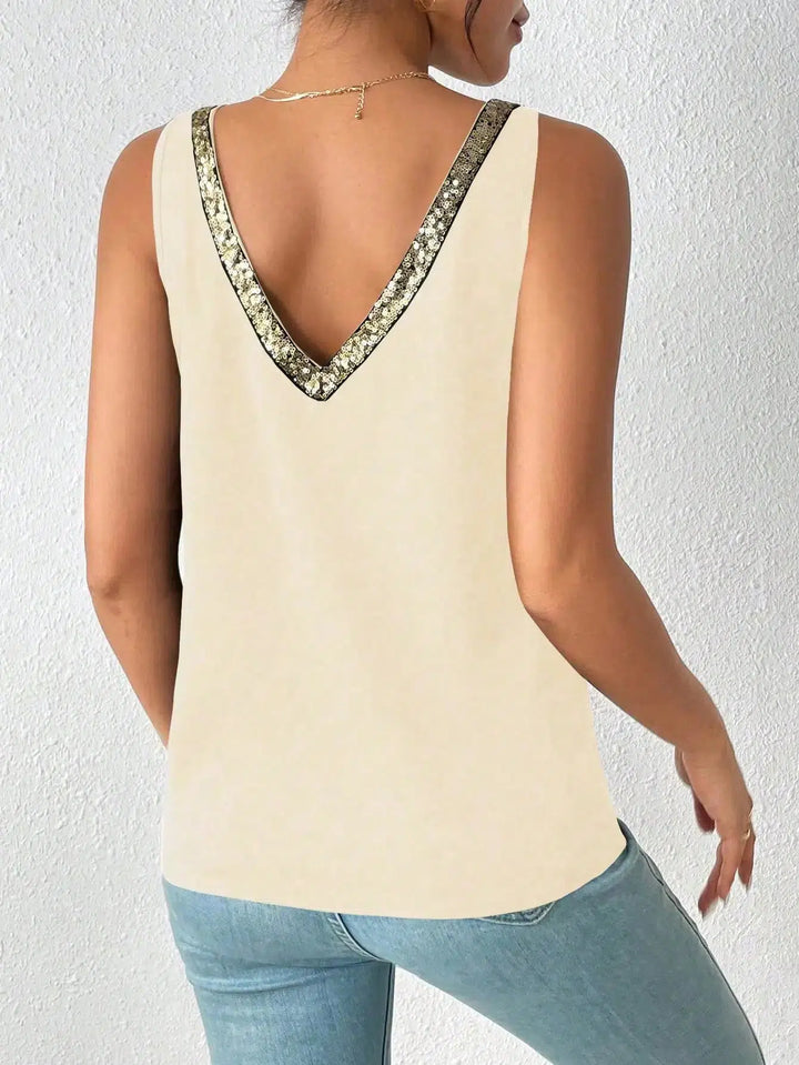 Women's Tank Top With Suspender V-neck Khaki Blouse