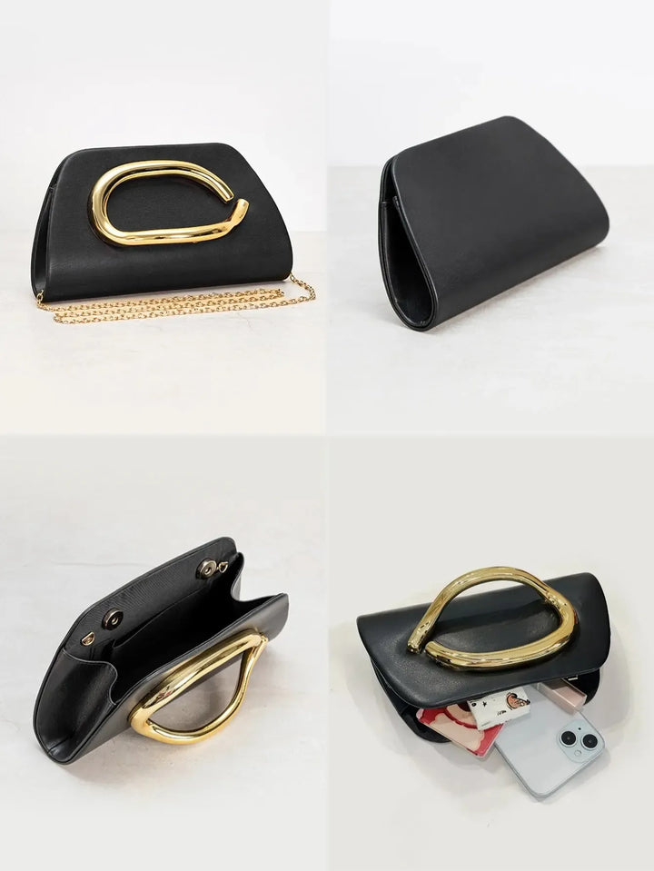 Gold Metal Buckle Box Clutch Fashion Women&
