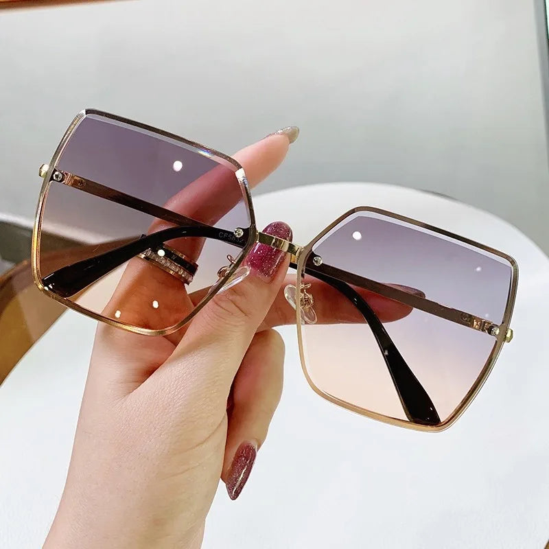 BMAD Oversized Square Sunglasses – Gradient UV400 Metal Frame for Women