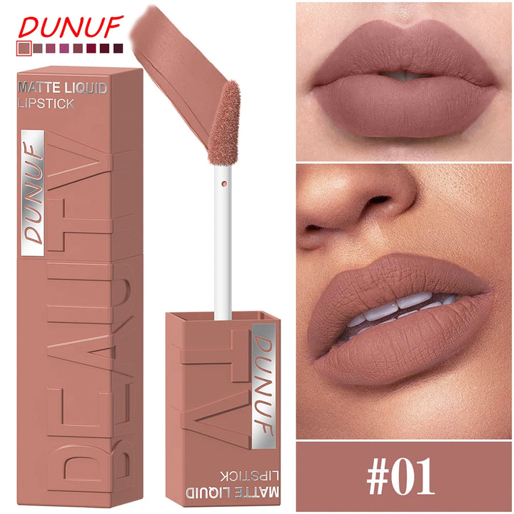 Matte Lip Gloss 8pc/set: Waterproof Lipstick Moisturizing Long Lasting Non-Stick Cup, Nude, Y2K Christmas Valentine&