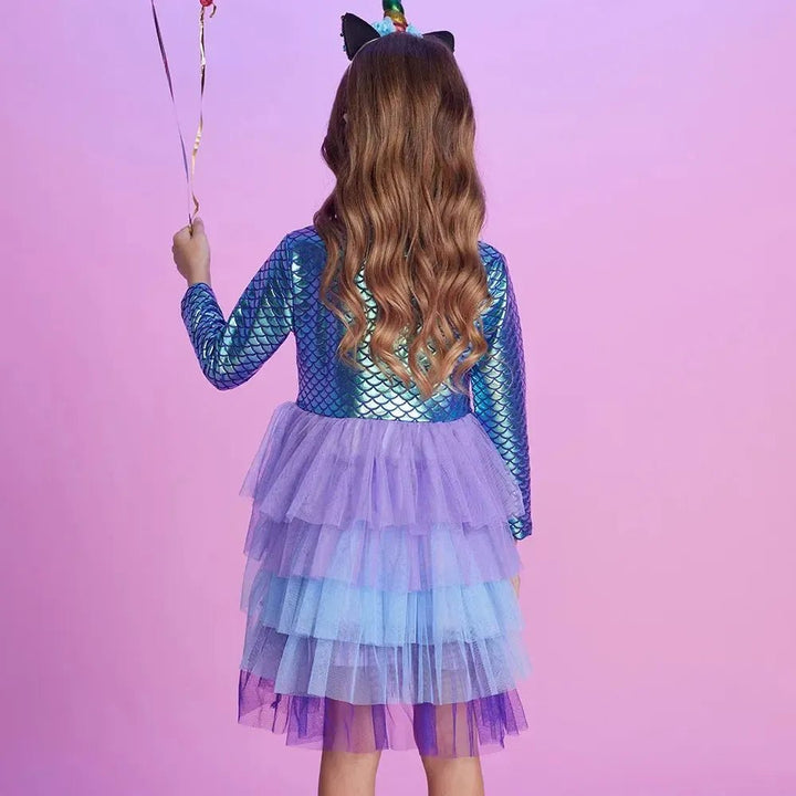 Girls Mermaid Princess Dress – Layered Tulle Party Outfit - Bennys Beauty World