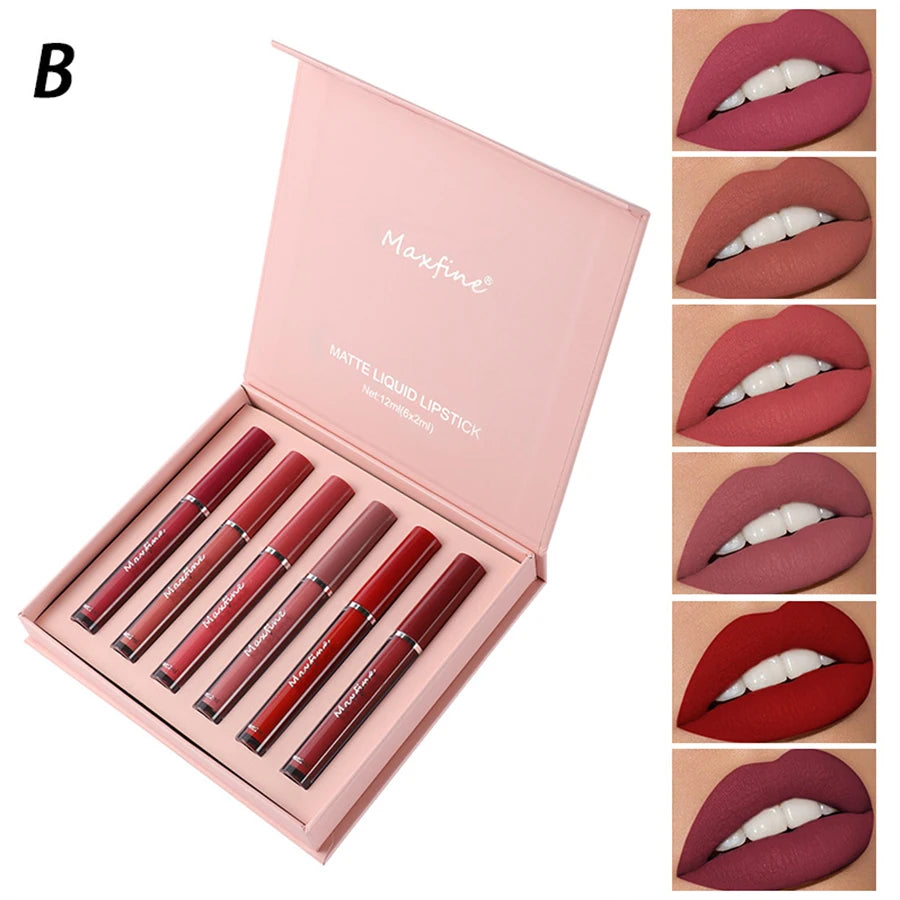 MAXFINE 6-Piece Matte Velvet Lip Gloss Set