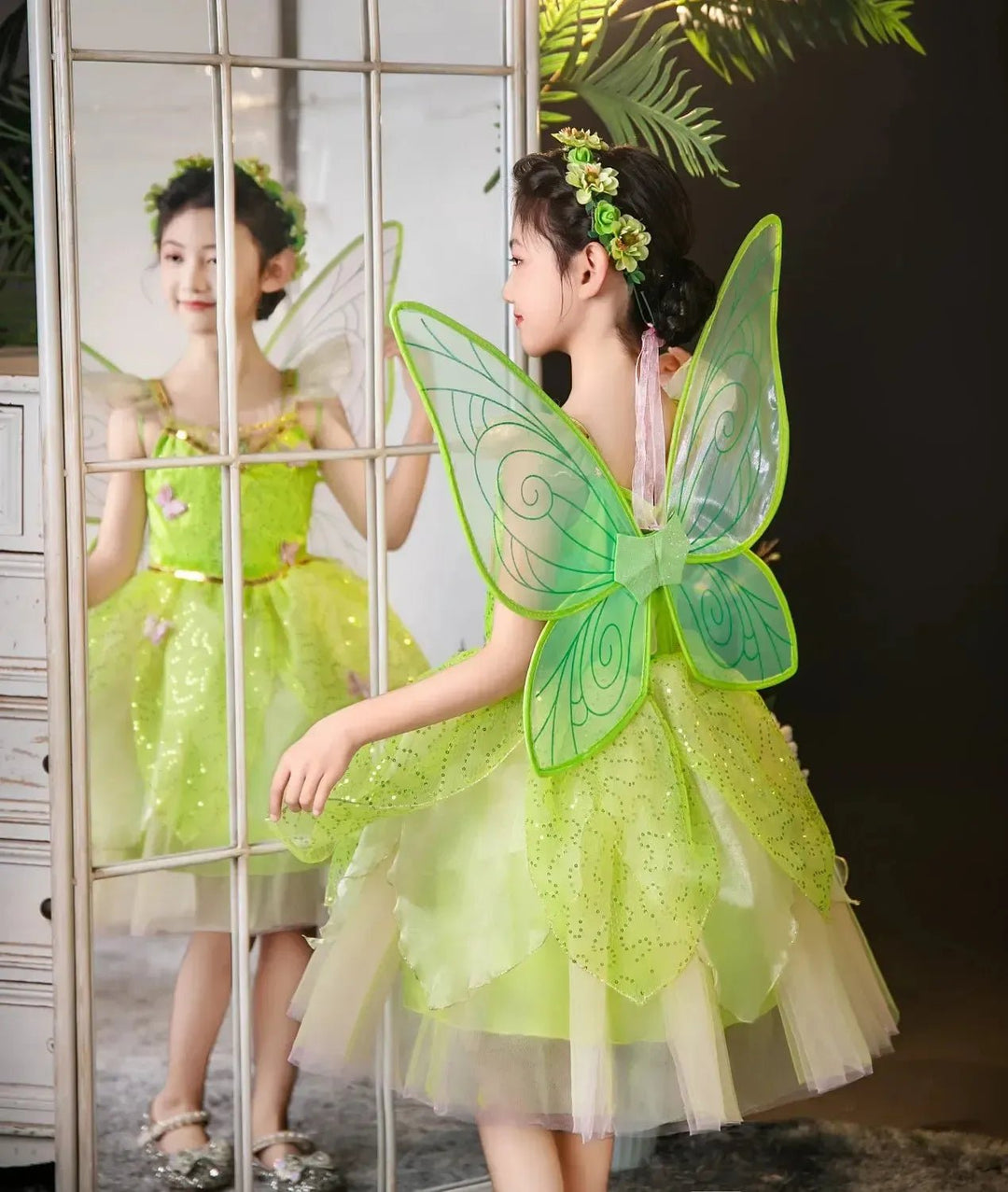 Girls Tinker Bell Fairy Dress – Puff Sleeve Toddler Costume - Bennys Beauty World