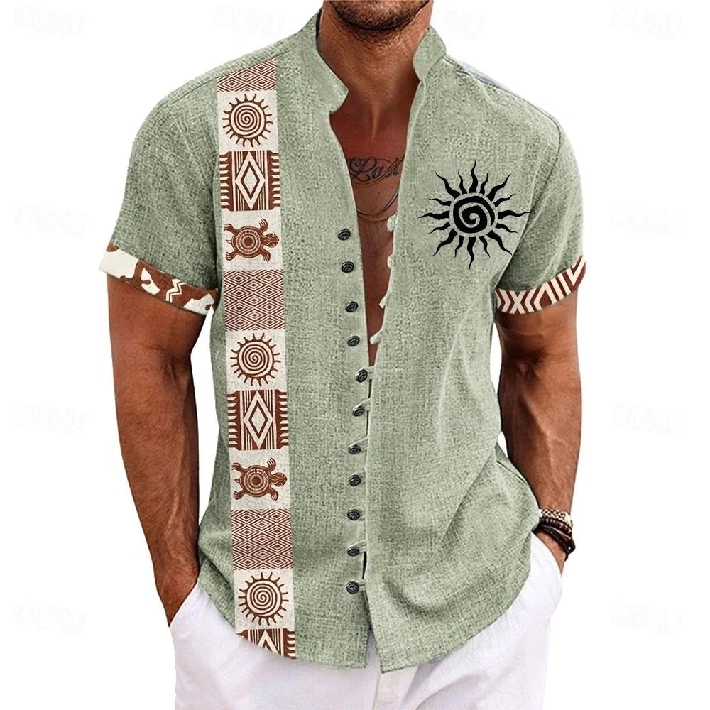 Men’s Linen Short Sleeve Shirt-Shirt-Bennys Beauty World