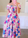 Sexy Off Shoulder Floral Print Midi Dress For Women-Dress-Bennys Beauty World