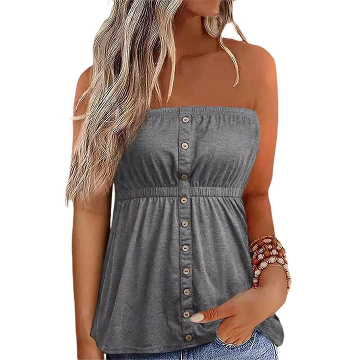 Women Tube Top Summer Button Strapless Bandeau Tank Crop Tops-blouse-Bennys Beauty World