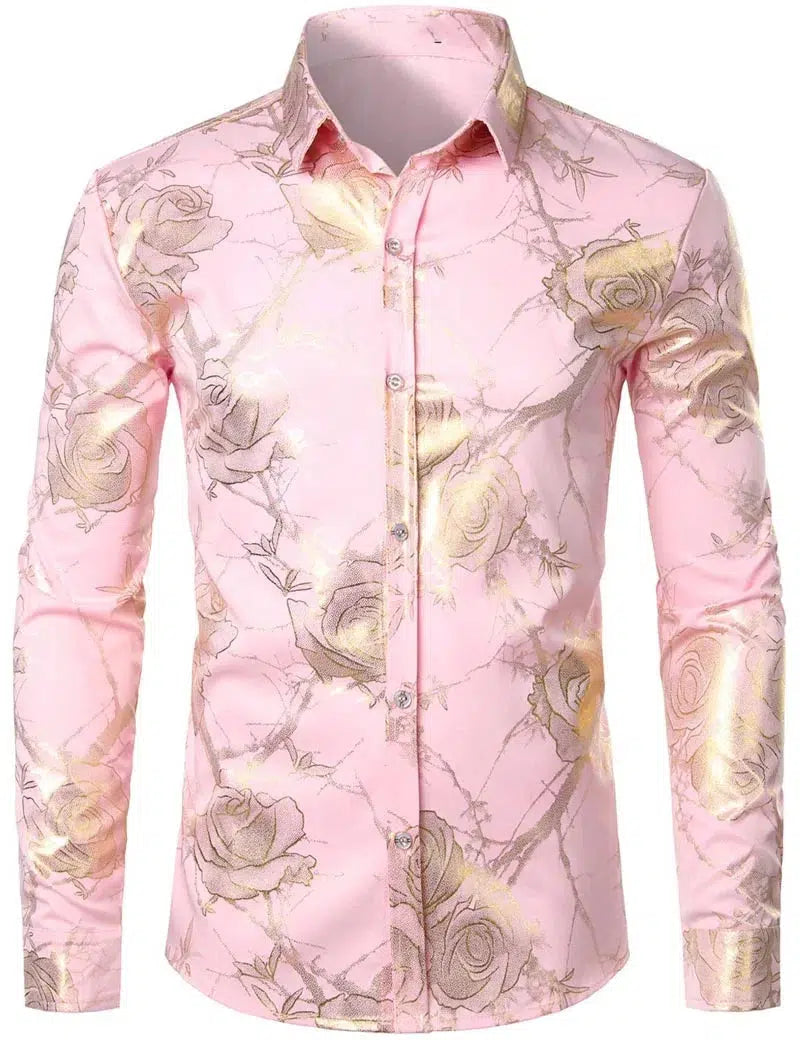 Fashion Men's Shirt Flowers 3D Printing Lapel Button Top Long Sleeve Shirt-shirt-Bennys Beauty World