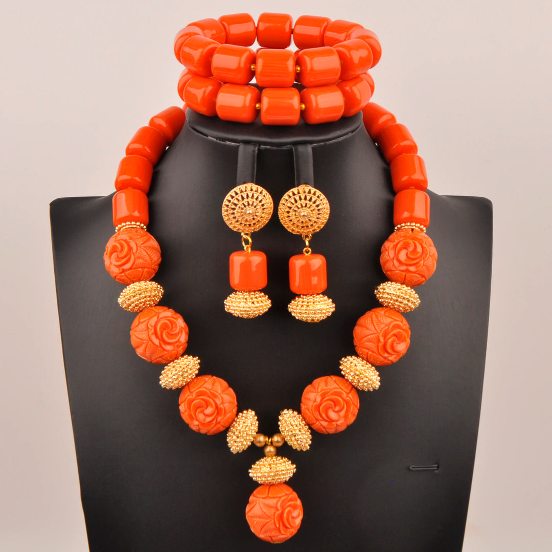 White Artificial Coral Bead Necklace African Jewelry Sets for Women