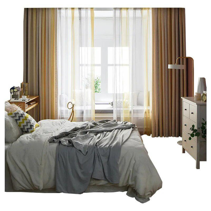 Nordic Curtains for Living Room Bedroom Beige Gradient Cotton and Linen Blended Curtains Finished Product Customization-Arlik interiors