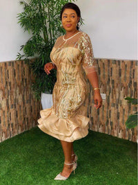 Women Party Dresses Mesh Sequined African Dress-Dress-Bennys Beauty World