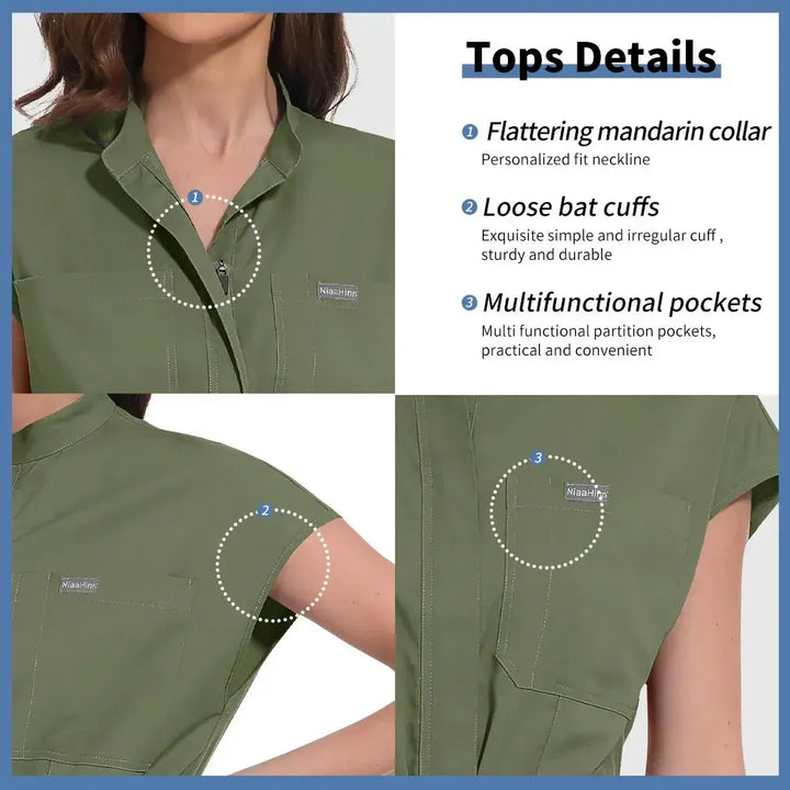 Multicolor Medical Scrub Jumpsuit for Women-Scrubs-Bennys Beauty World