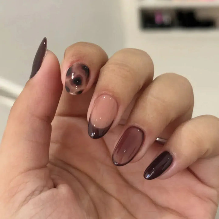 Almond Press-On Nails – 24 Pcs Flower Pattern False Nails | Bennys Beauty World-Nails-Bennys Beauty World