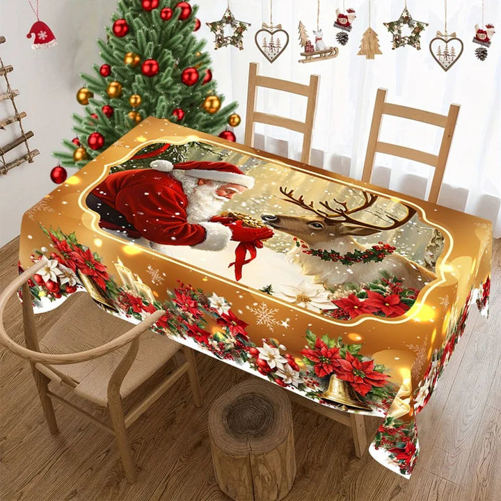 Golden Christmas Santa Claus Tablecloth Christmas