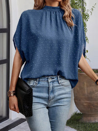 Women Elegant Solid Color Blouses Shirts Casual Half High Collar Short Sleeve Tops Ladies Basic Summer Office Top-Bennys Beauty World