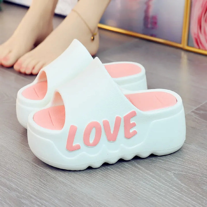 White Pink Bow-knot Slippers Woman High Platform EVA Slides
